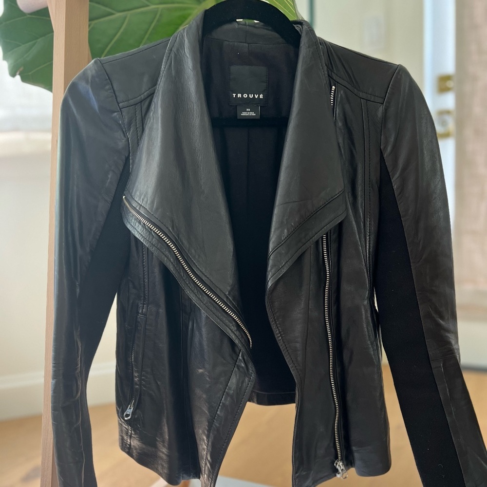 Trouvé black leather jacket in xs